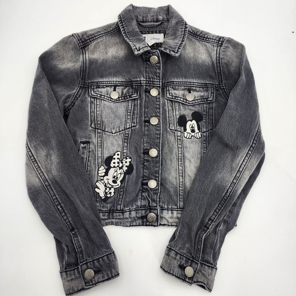 Gap Kids Girls Disney Mickey Minnie Mouse Faded Black Denim Jacket XL